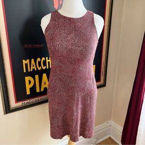 Athleta Santorini Maroon and White Linear Design High Neck Sleeveless Dress Sz M
